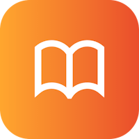 a book icon in an orange and orange square